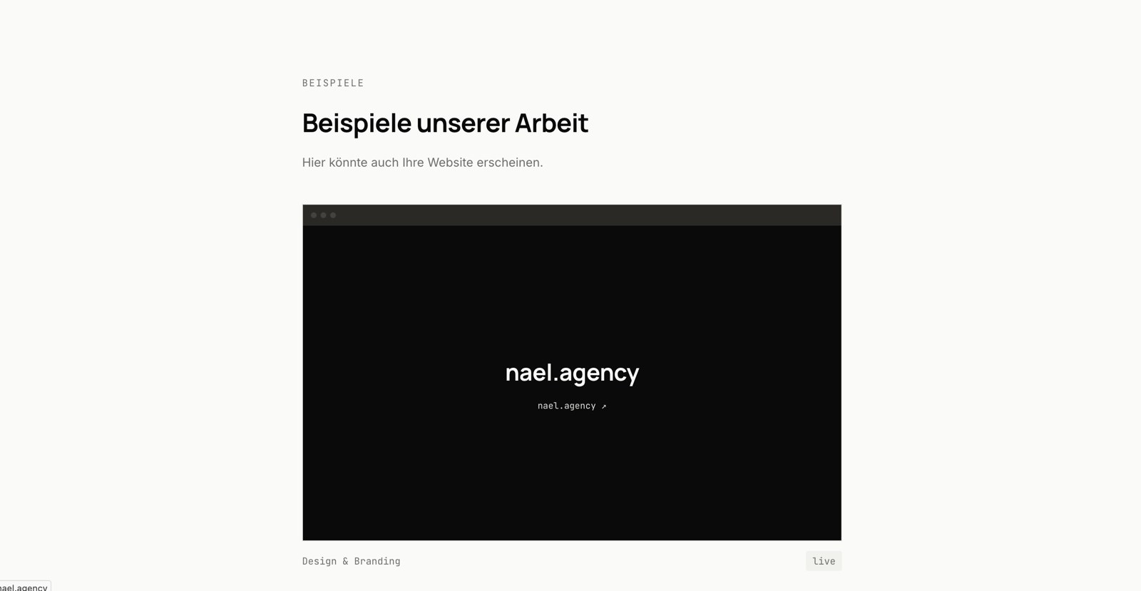 Cleanframe website: reference example nael.agency