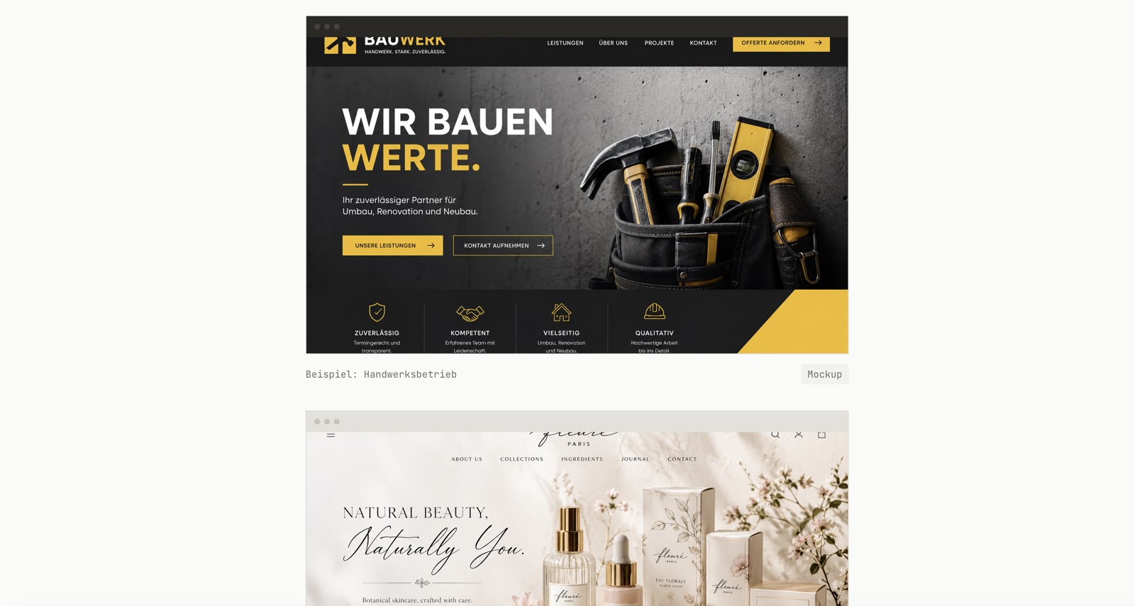 Cleanframe website: client mockup examples