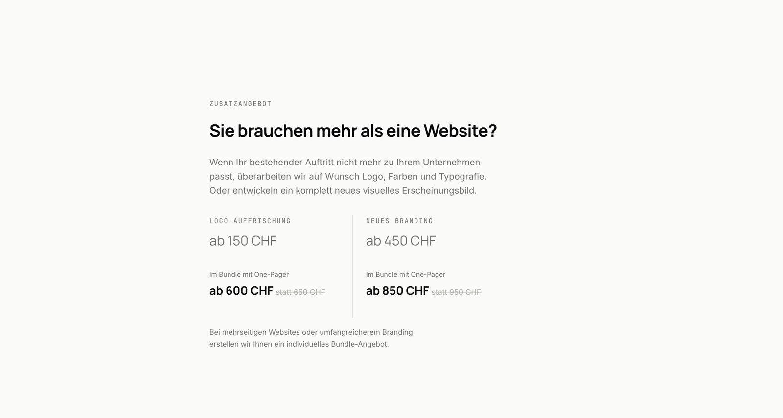 Cleanframe website: branding upsell section